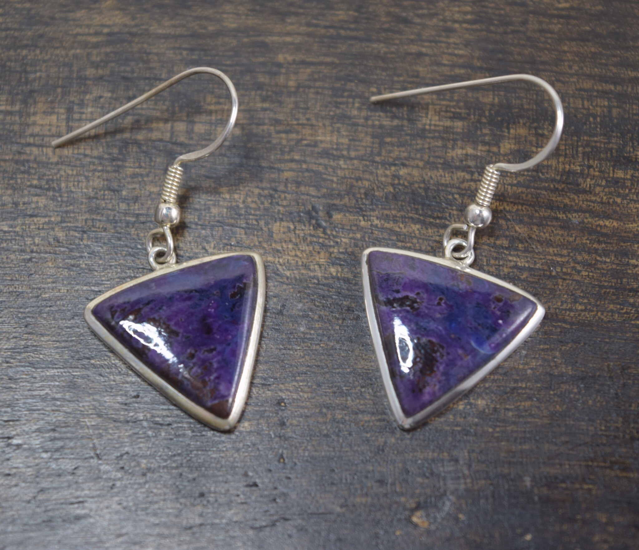 SS Sugilite 15mm Triangle Dangle Earrings