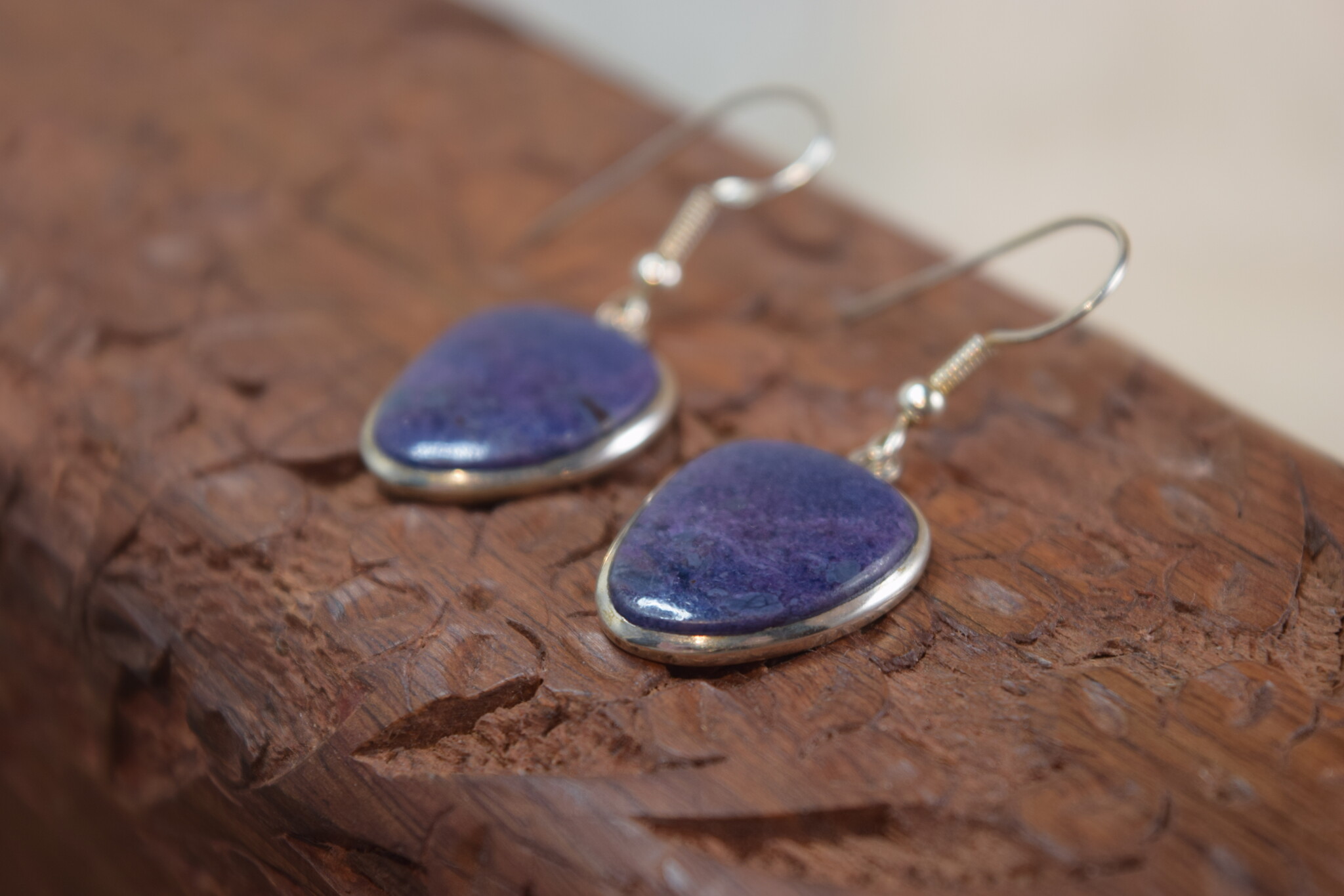 SS Sugilite 20mm Freeform Dangle Earrings