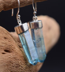 Aqua Aura Quartz Point Cap-Set Dangle Earring