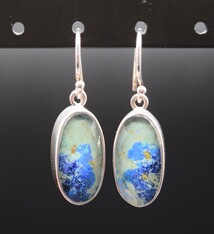 Azurite/Malachite Backing with Faceted Quartz Doublet Dangle Earrings