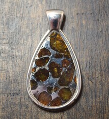 TWS 057 Sericho Pallasite Teardrop Slice Pendant