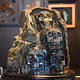 Labradorite 4-Skull Carving in Custom Wood Stand