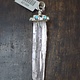 WEB: SS Laser Quartz Rough Point 60mm Silver Capped w/Six Turquoise Round Cab 3mm on Cap Pendant