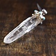 WEB: SS Laser Quartz Rough Point 60mm Silver Capped w/Six Turquoise Round Cab 3mm on Cap Pendant
