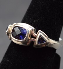 TWS 057 Iolite 3-Stone Squoval and Triangle Ring Size 7