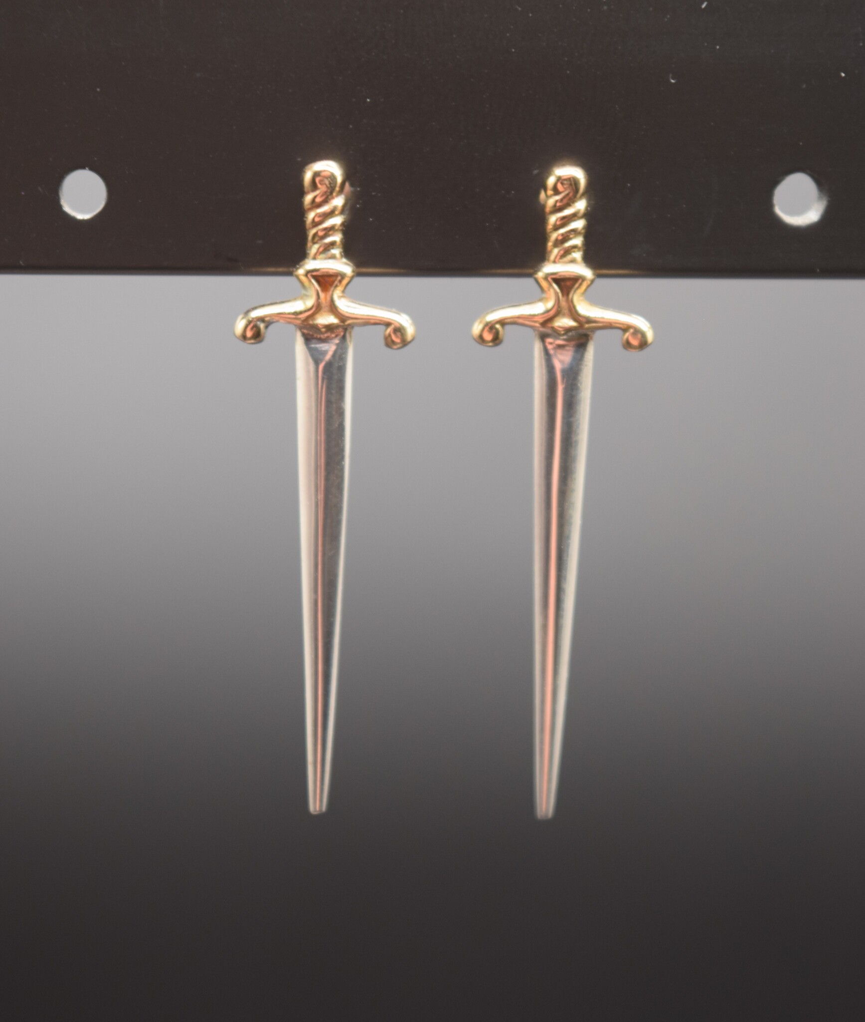 NID SS Sword with Bronze Hilt 35mm x 9mm Stud Earrings