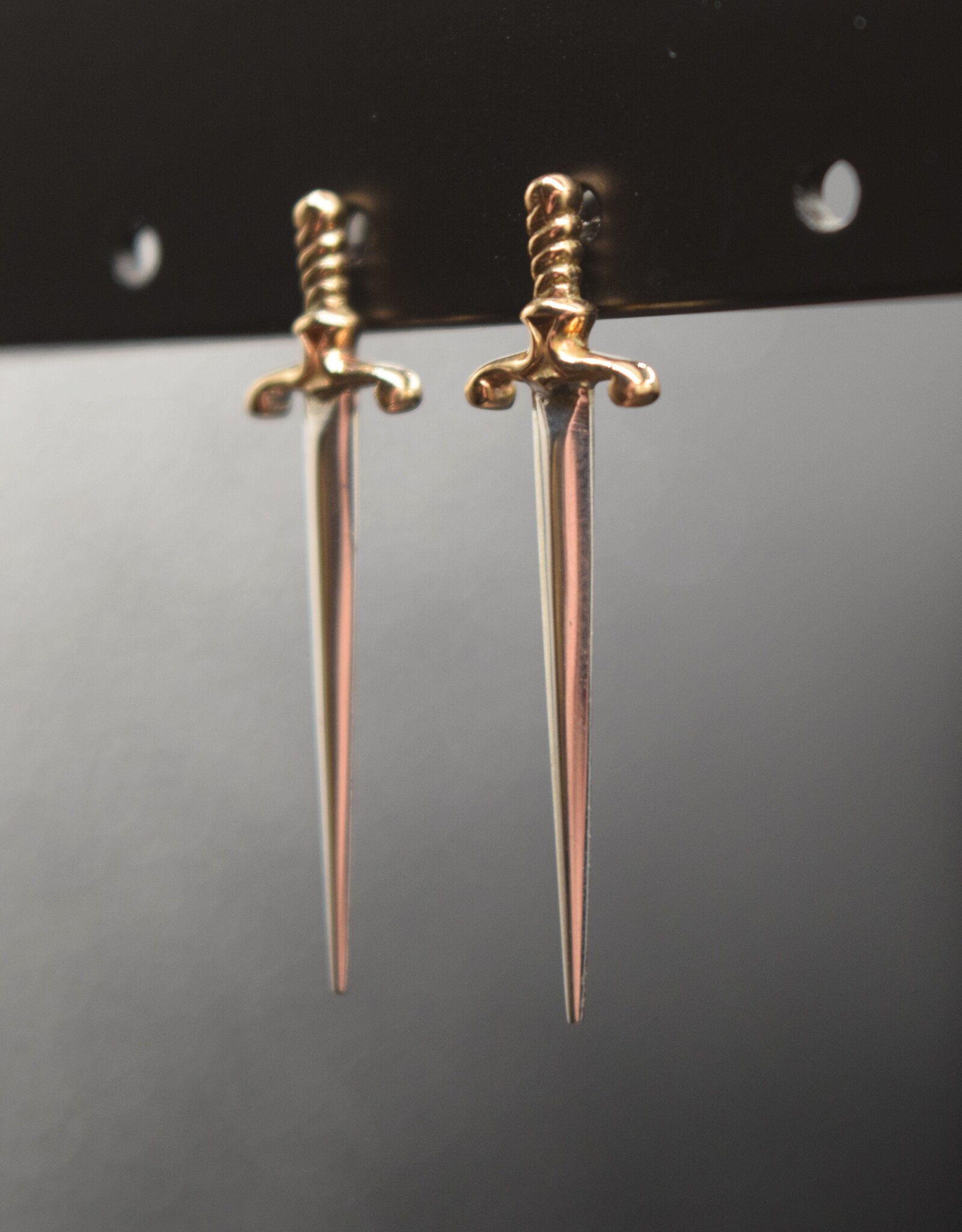 NID SS Sword with Bronze Hilt 35mm x 9mm Stud Earrings
