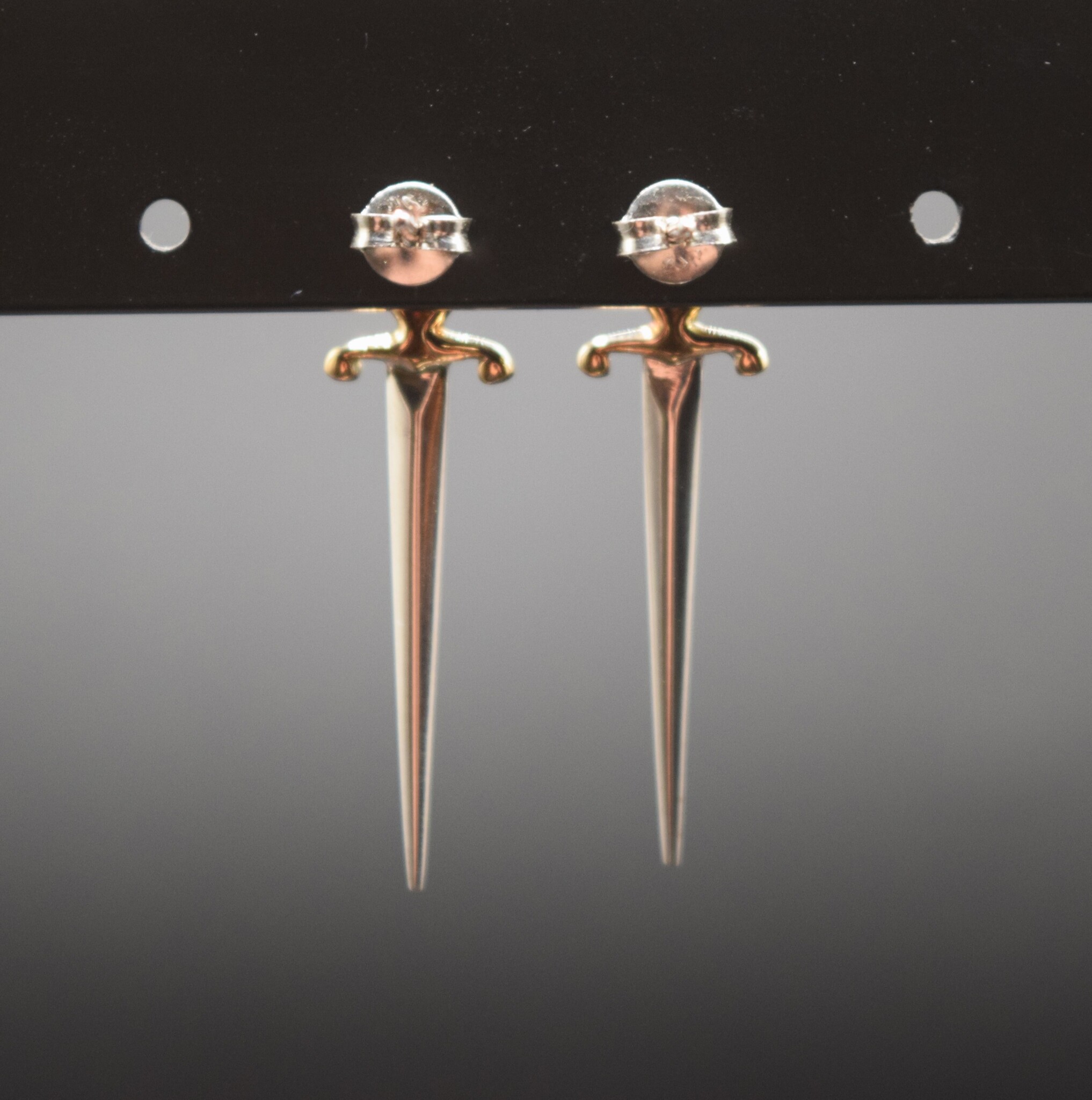 NID SS Sword with Bronze Hilt 35mm x 9mm Stud Earrings