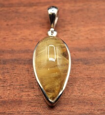 Gold Rutilated Quartz Pear-Shaped Pendant