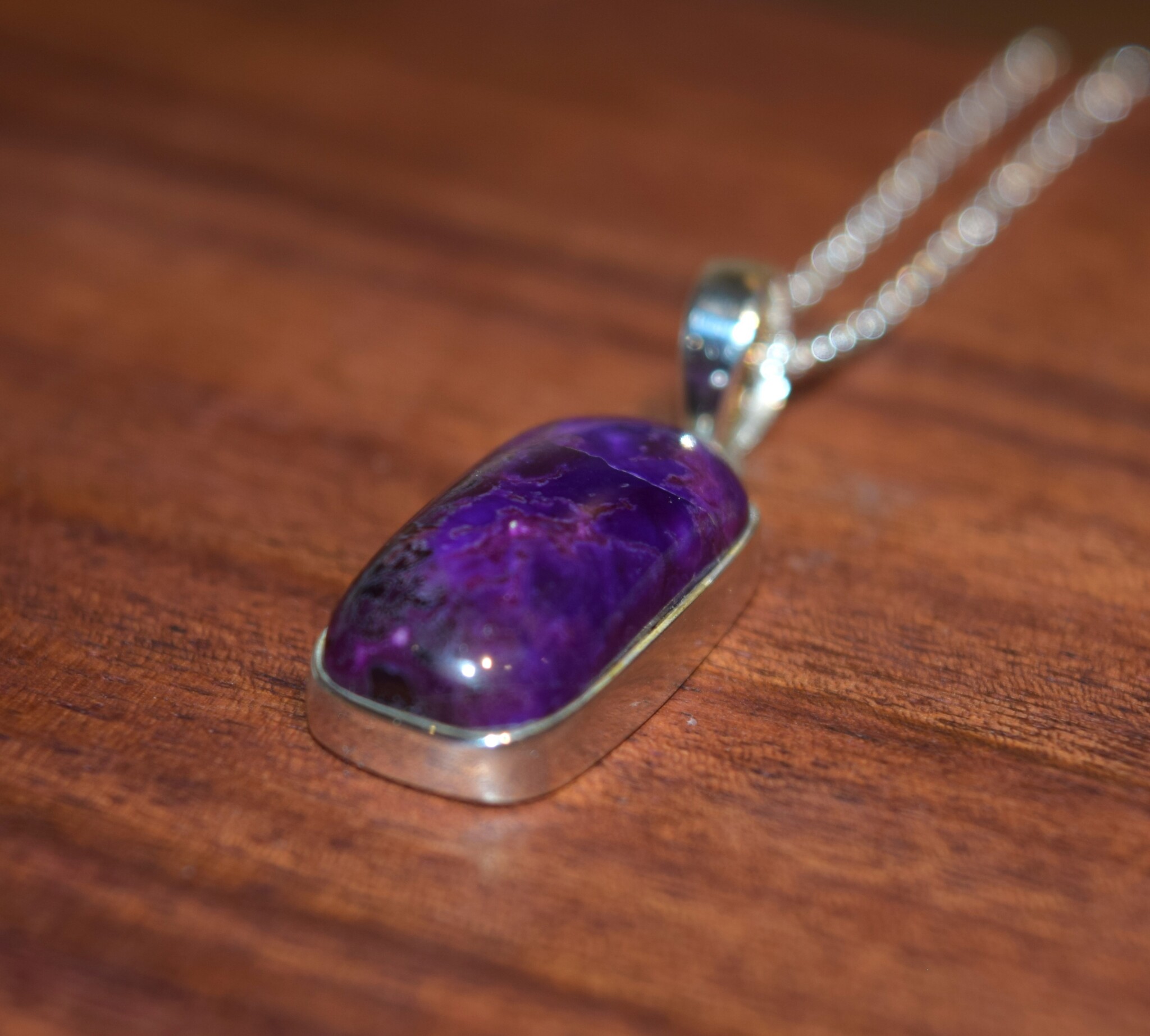 SS Sugilite 20mm Rectangular Bezel Set Pendant on 18" Chain