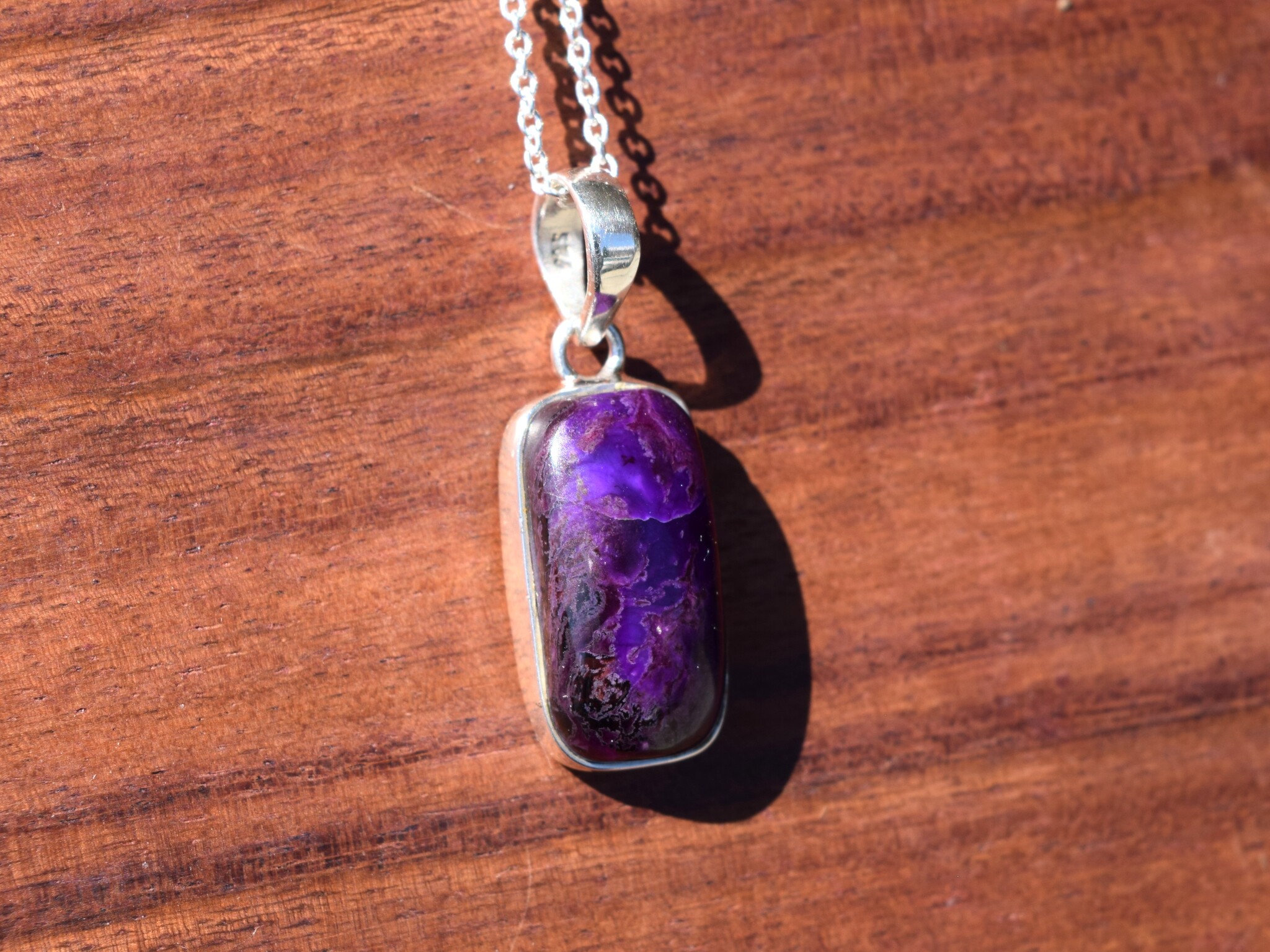 SS Sugilite 20mm Rectangular Bezel Set Pendant on 18" Chain