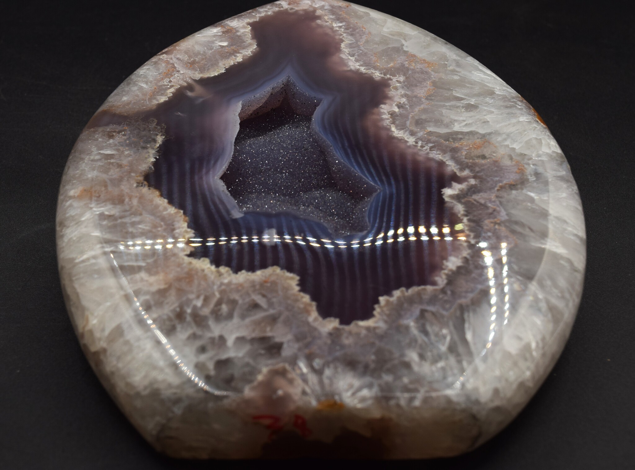 Quartz + Agate 2.96kg Polished Flame w/ Druzy on Black Base