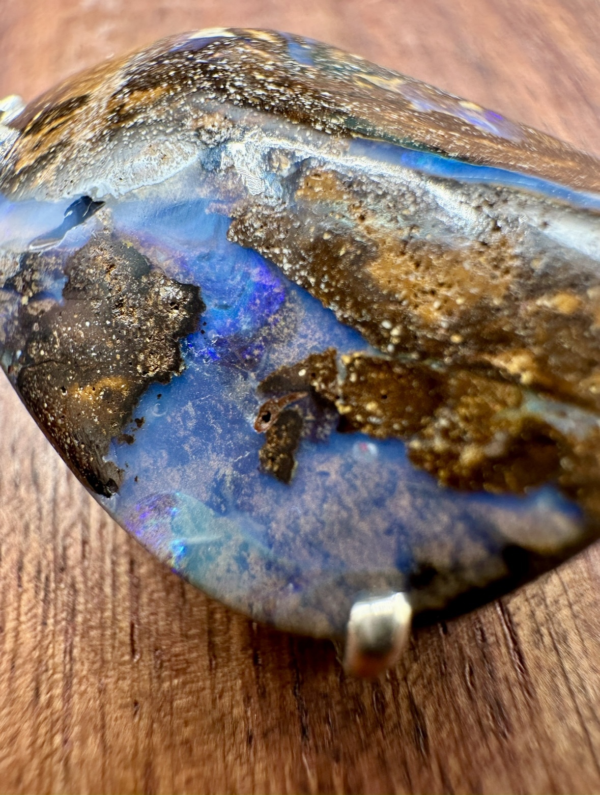 Australian Boulder Opal 30mm Prong Set Pendant on 18" Box Chain