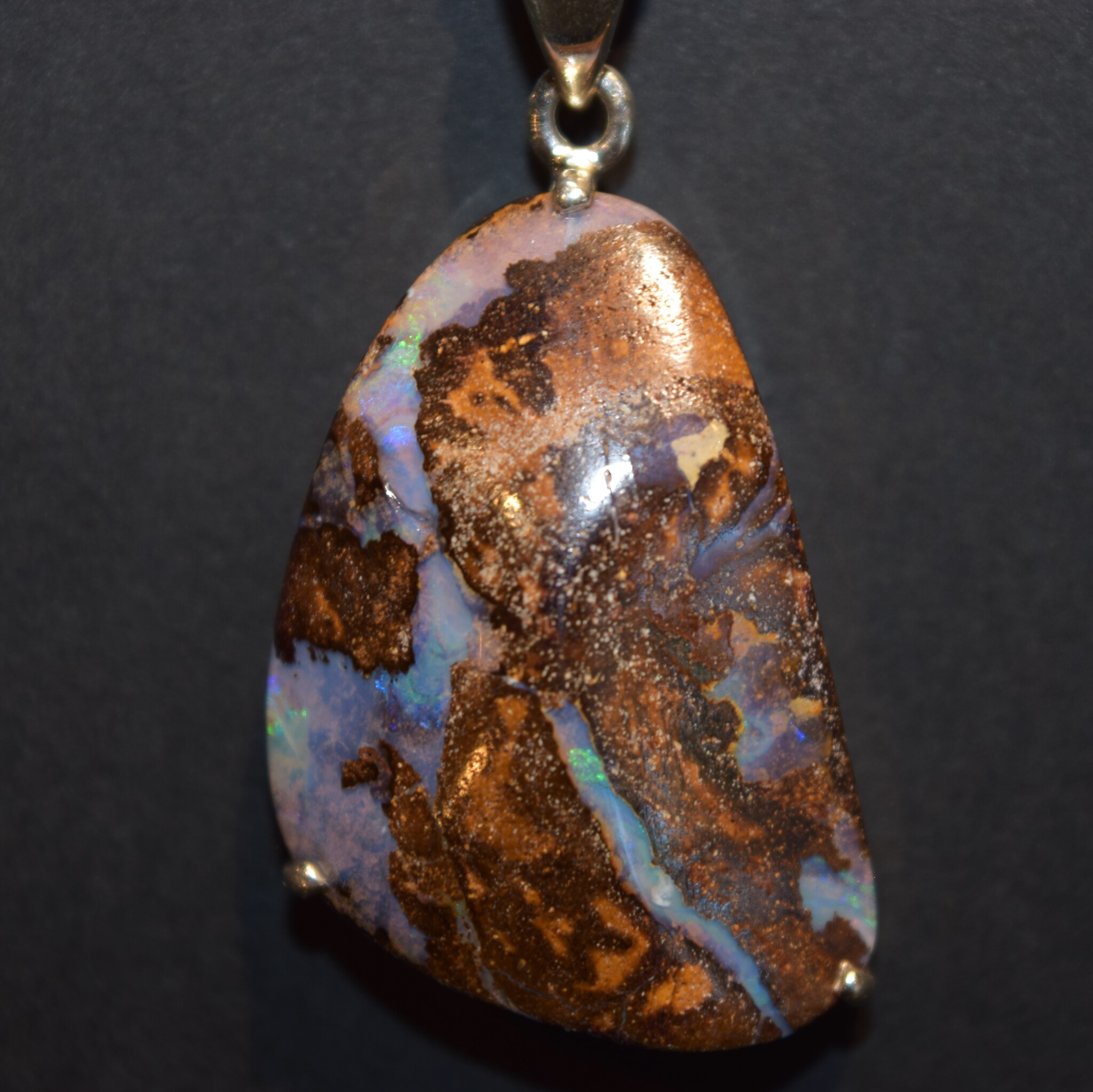 Australian Boulder Opal 30mm Prong Set Pendant on 18" Box Chain