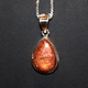 SS Sunstone  Pear 14mm Cabochon Bezel Set Pendant 18" Chain