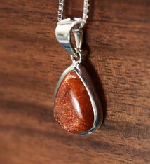 Sunstone  Pear 14mm Pendant on 18" Chain