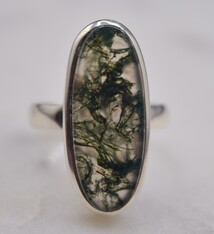 BLB 066 Moss Agate 26mm Oval Ring Size 8