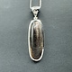 STB 001 SS Black Sunstone 13x39mm Oval Cabochon Bezel Set Pendant With Hinged Bail on 18 " Box Chain Necklace