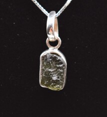 Moldavite 11x9mm Rough Tektite Pendant on 18" Chain