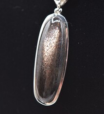 STB 001 Black Sunstone Oval Pendant on 18" Box Chain