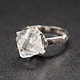 STB 001 SS Herkimer 13x14mm Crystal Prong Set Ring With Hammered Shank, Sz. 8