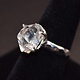 STB 001 SS Herkimer 13x14mm Crystal Prong Set Ring With Hammered Shank, Sz. 8