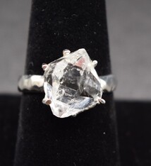 STB 001 Herkimer Crystal Quartz 13x14mm  Ring Sz. 8