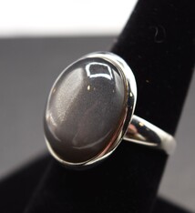 ZEI 004 Black Moonstone 15x18mm Oval Cab Ring, sz. 7