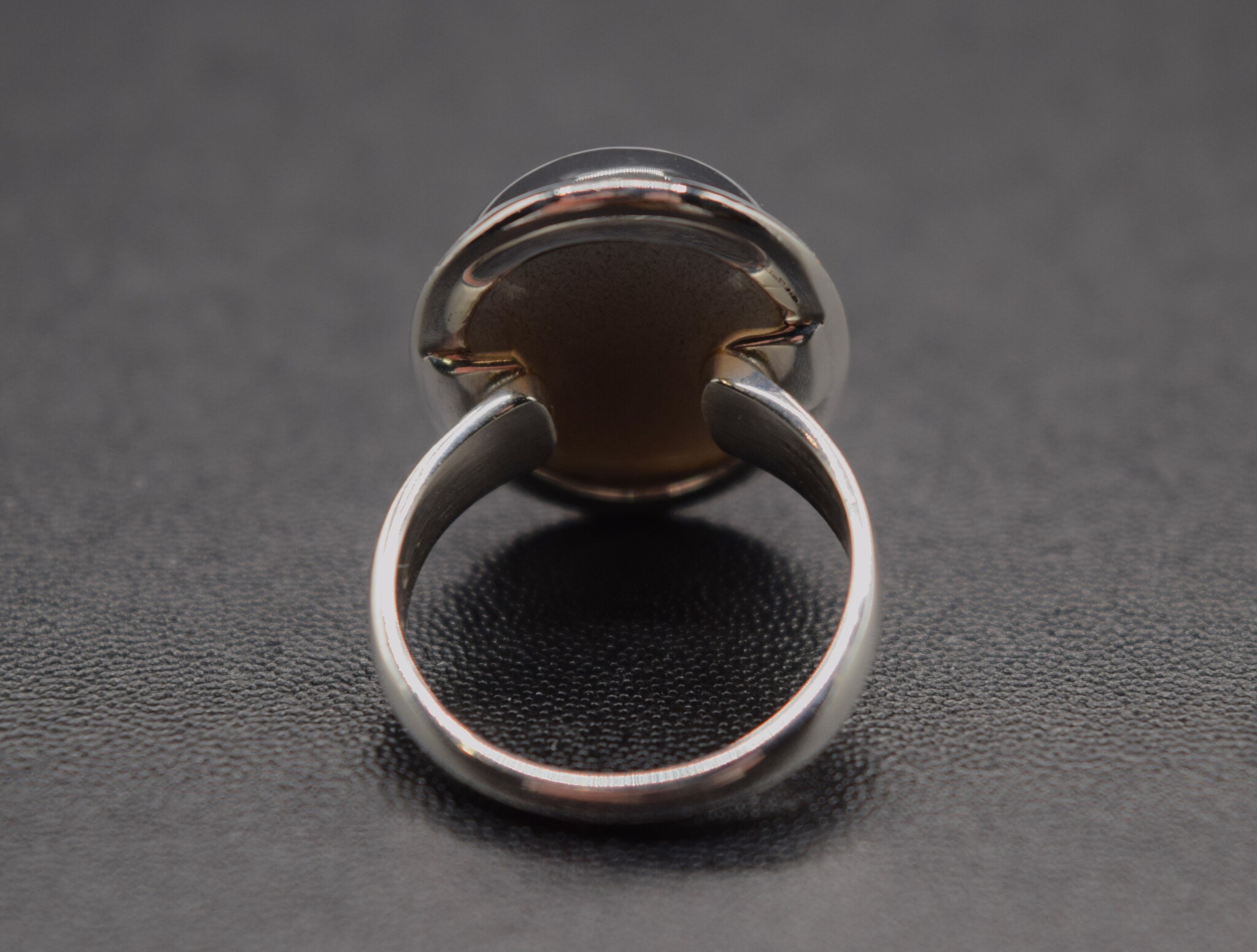 ZEI 004 SS Black Moonstone 15mm x 18mm Oval Cab Bezel-Set Ring, sz. 7