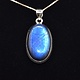 BLB 066 SS Labradorite 15x26mm Oval Cabochon Bezel Set Pendant With Box Chain Necklace, 18"