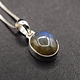 SAF 006 SS Labradorite 6x8mm Oval Pendant With Box Chain Necklace, 18"