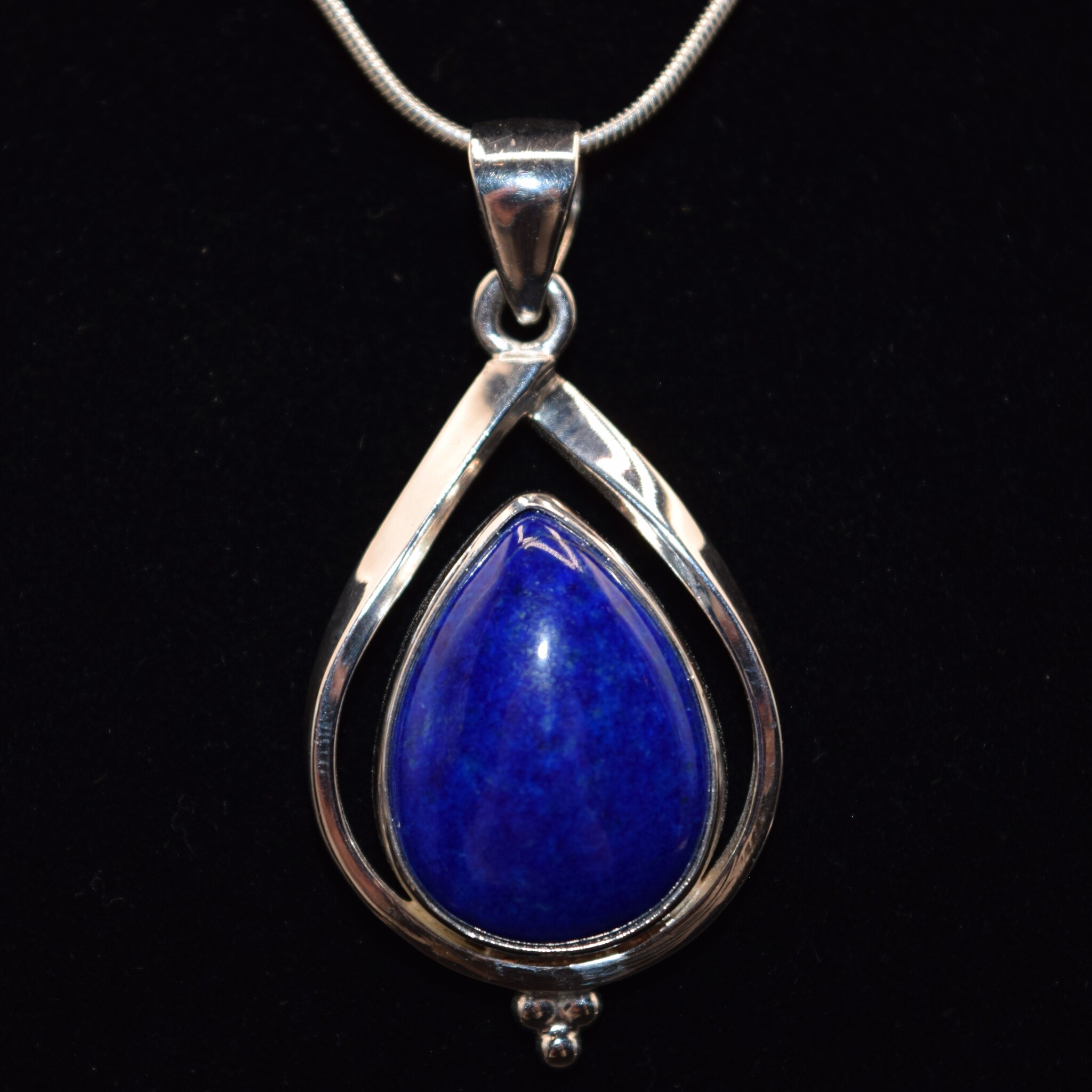 SAF 006 SS Lapis Lazuli Pear 20x19mm Cabochon Bezel-Set in Floating Frame Pendant