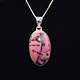 SS Rhodonite Oval 26x15mm Open Back Bezel Set Pendant With Box Chain Necklace, 18"