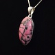 SS Rhodonite Oval 26x15mm Open Back Bezel Set Pendant With Box Chain Necklace, 18"