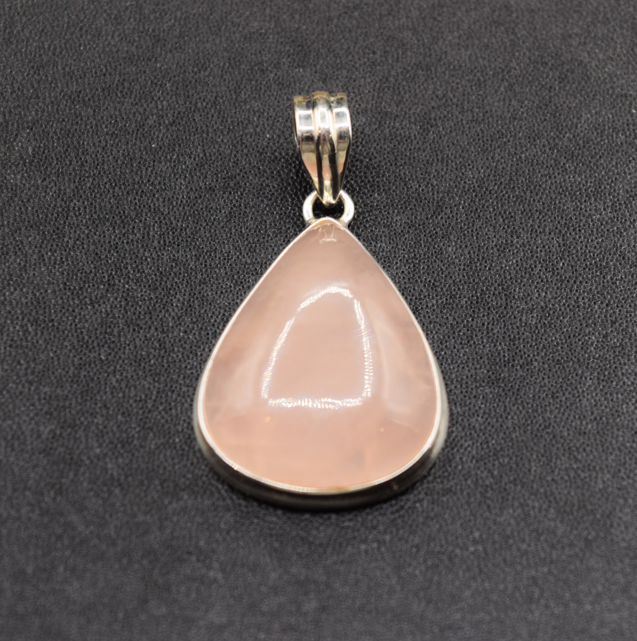 BLB 066 SS Rose Quartz 23x28mm Pear-Shaped Cabochon Bezel Set Pendant