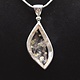 STB 001 SS Quartz + Pyrite Crystal Inclusions 17x33mm Flame Shaped Bezel Set Pendant With Hinged Bail