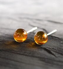 Amber Round Drilled 7mm Stud Earrings