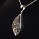 STB 001 SS Quartz + Pyrite Crystal Inclusions 17x33mm Flame Shaped Bezel Set Pendant With Hinged Bail