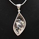 STB 001 SS Quartz + Pyrite Crystal Inclusions 17x33mm Flame Shaped Bezel Set Pendant With Hinged Bail