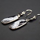 SS Dendritic Agate Rectangular 11x23mm Cabochon Bezel Set Dangle Earrings With 5mm Round Black  Onyx Accent