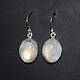 BLB 066 SS Rainbow Moonstone 13x16mm Oval Cabochon Bezel Set Dangle earrings