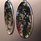 SS Moss Agate Oval Cabochon 13x27mm Bezel Set Dangle Earrings