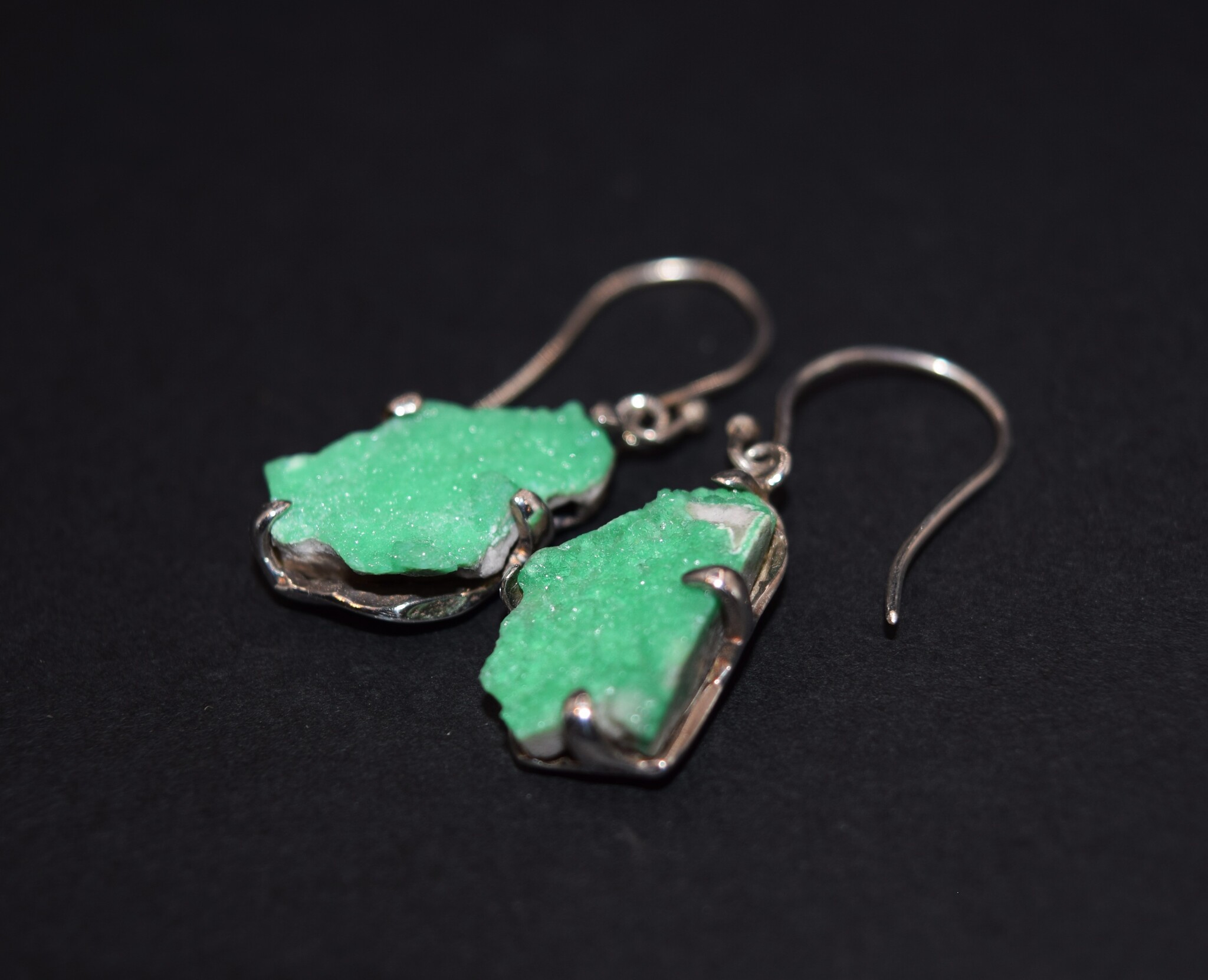 SS Druzy Variscite 18mm Prong-Set Dangle Earrings