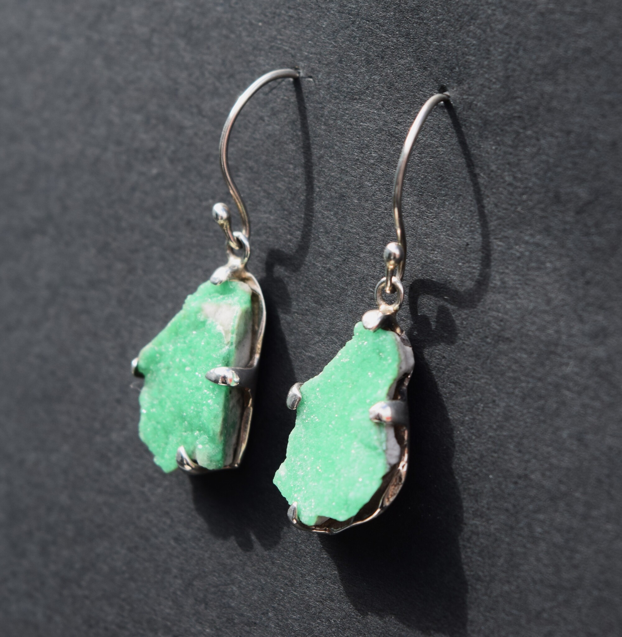 SS Druzy Variscite 18mm Prong-Set Dangle Earrings