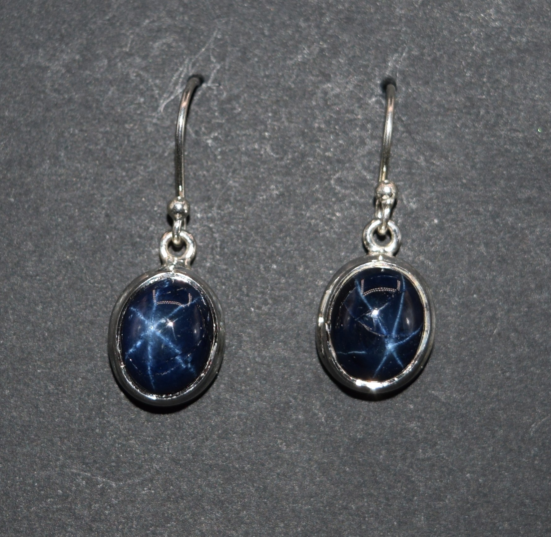 GXF SS Enhanced Blue Star Sapphire 10mm Round Dangle Earrings