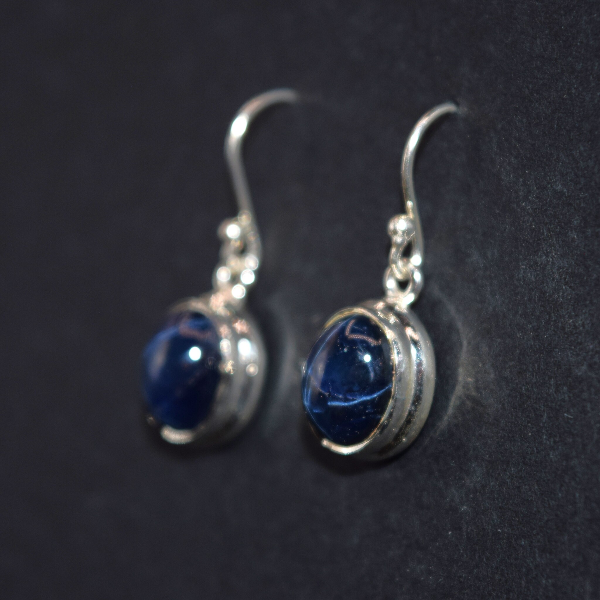 GXF SS Enhanced Blue Star Sapphire 10mm Round Dangle Earrings