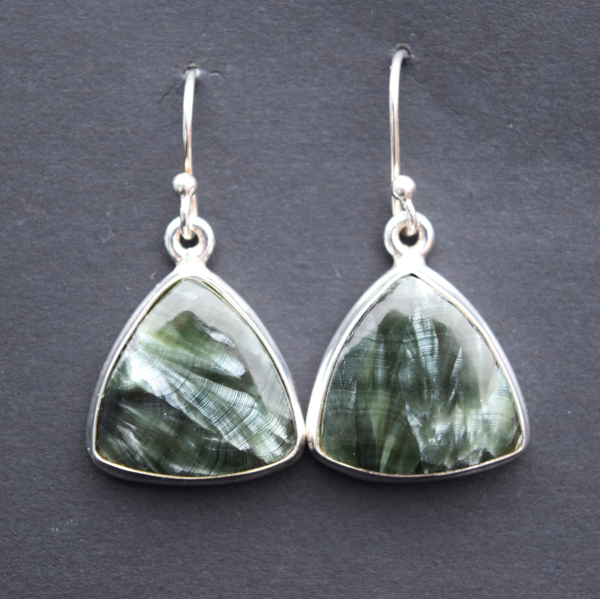 PJB SS Seraphinite 15mm Triangular Dangle Earrings