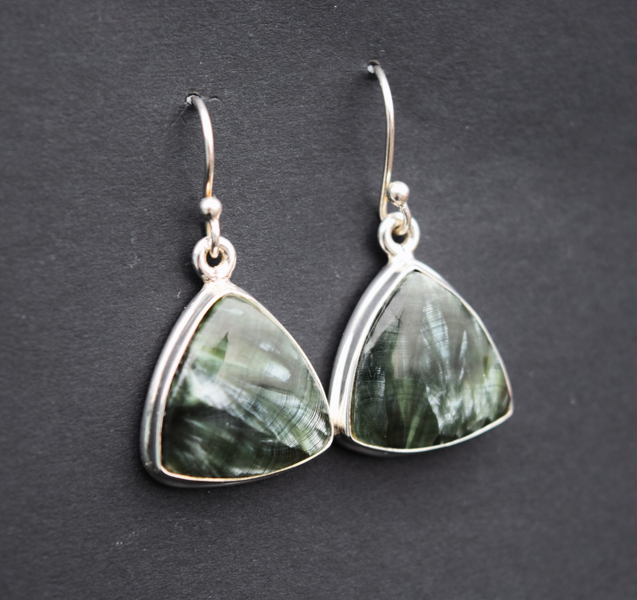 PJB SS Seraphinite 15mm Triangular Dangle Earrings