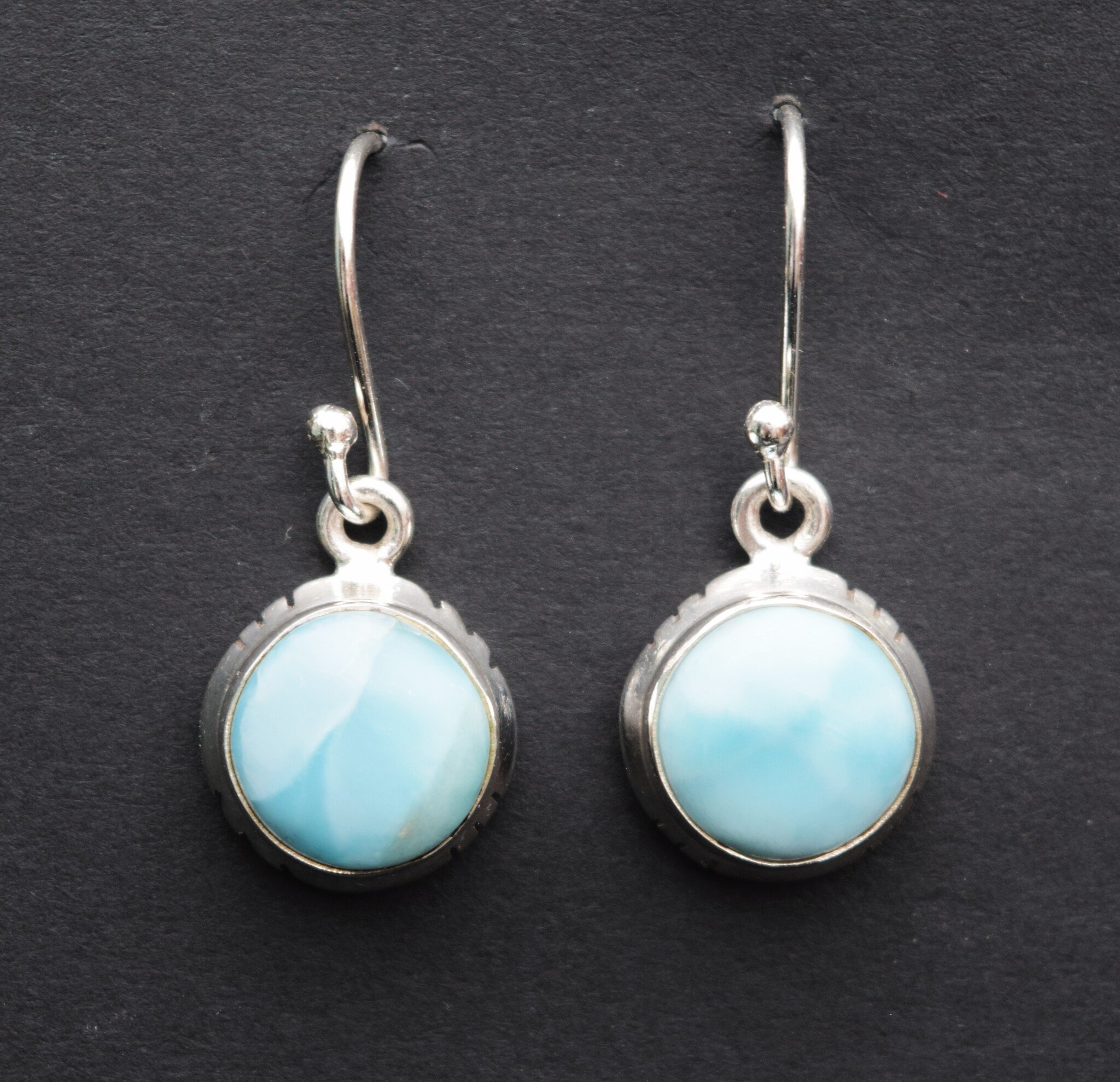BLB 066 SS Larimar 10mm Round Dangle Earrings