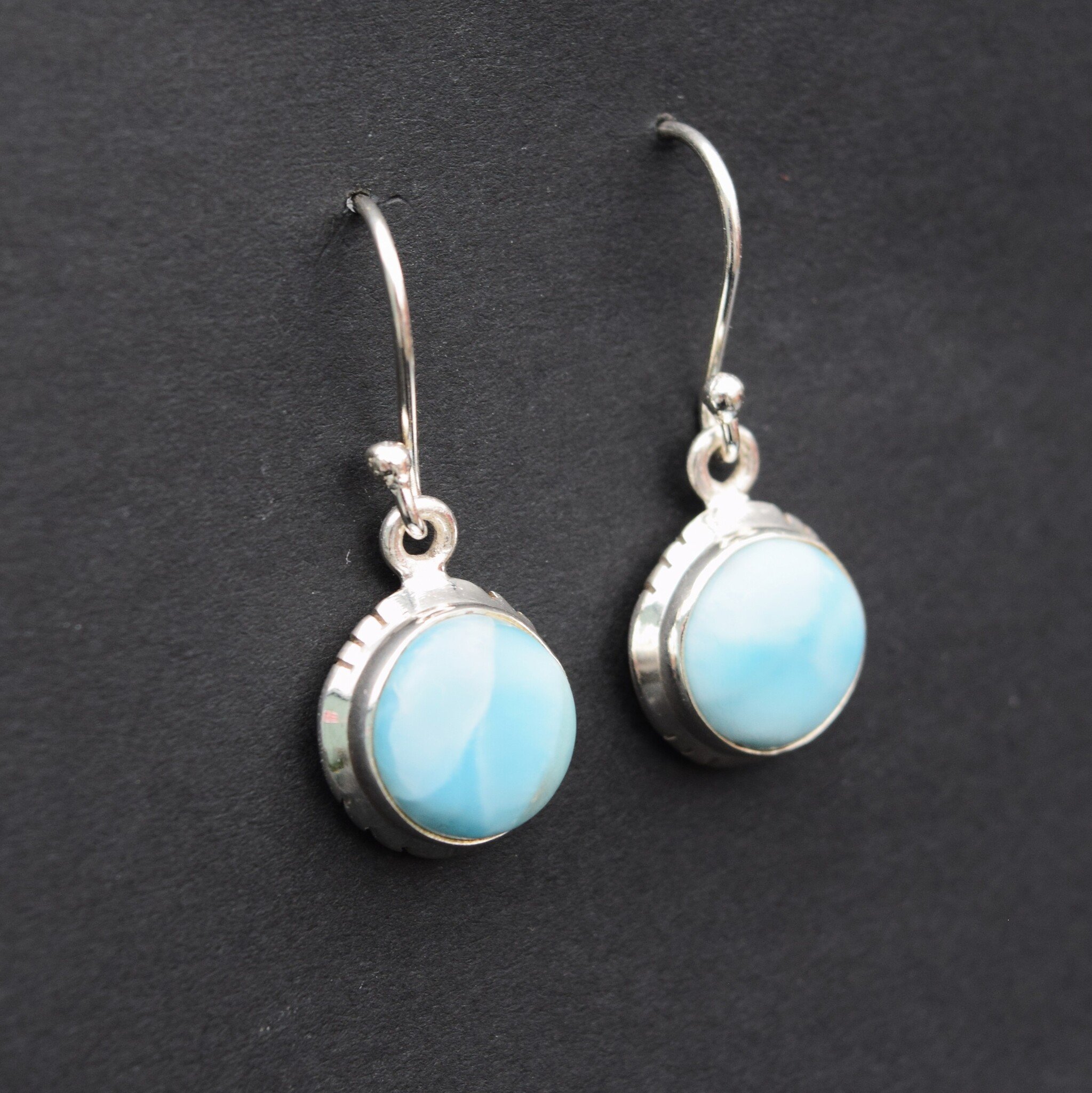 BLB 066 SS Larimar 10mm Round Dangle Earrings